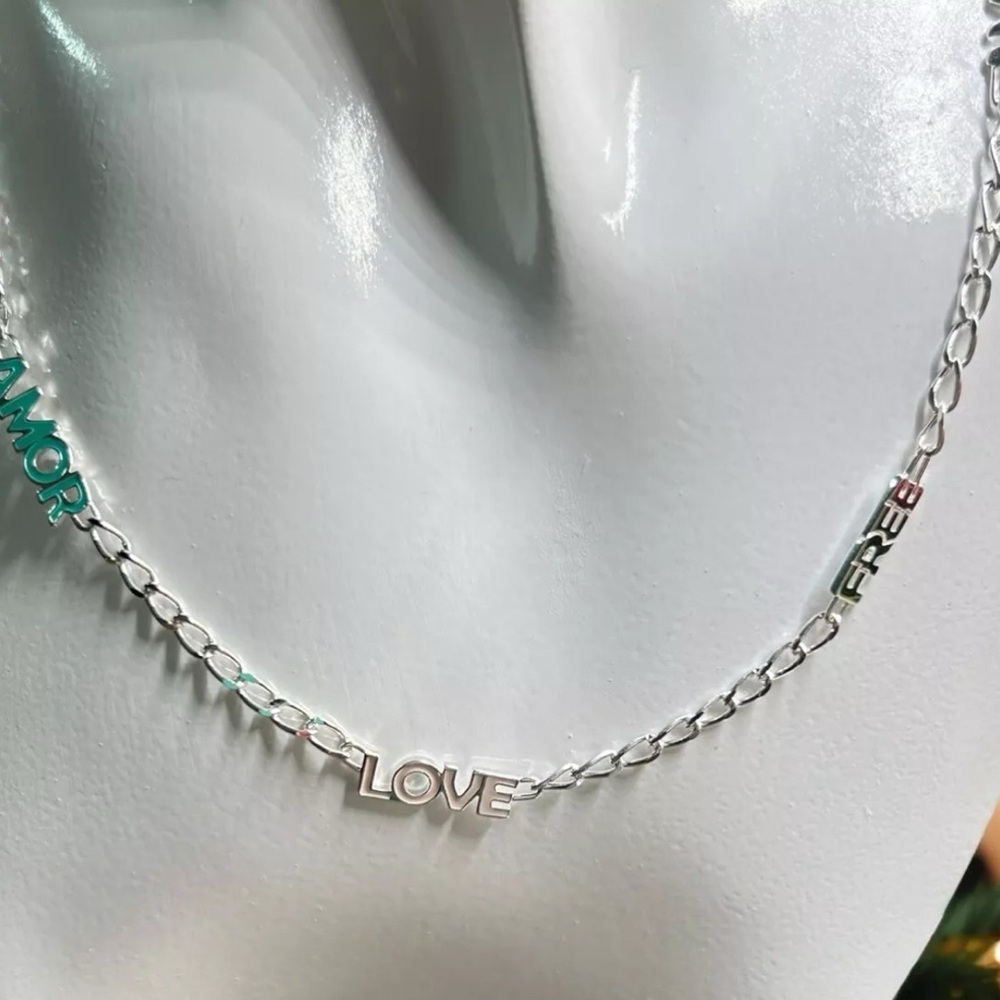 Crossword necklace with Joy, Free and Amore motifs in silver, 50 CM - Picture 4 of 5